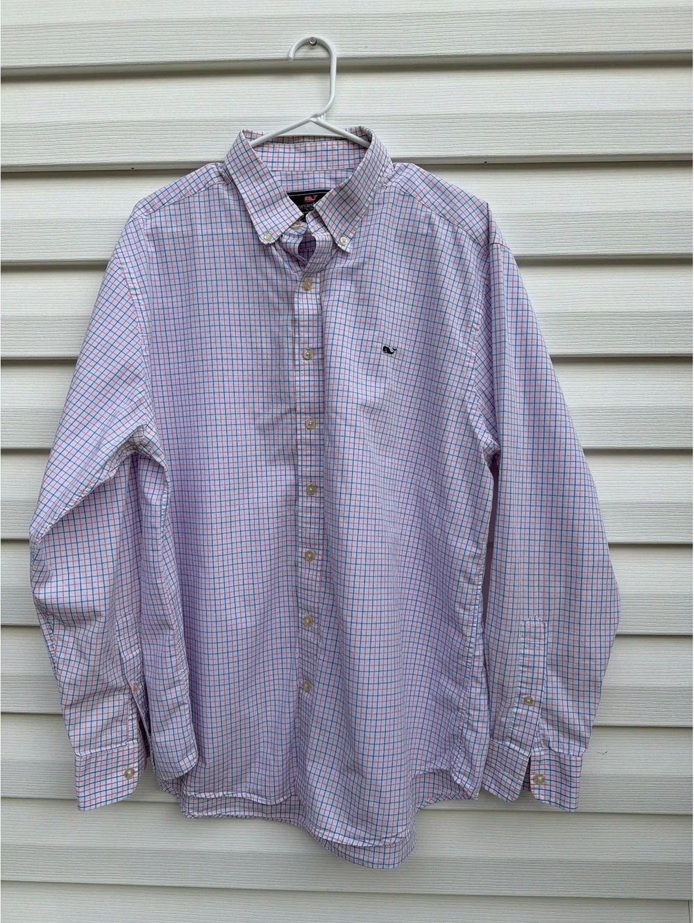 Vineyard Vines Men’s XL Slim Fit Whale Shirt Blue Pink Plaid Cotton Button Up